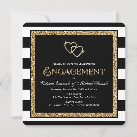 Black and Gold Engagement Party (Zwarte en Gouden  Kaart (Achterkant)