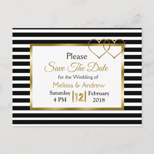 Black and Gold Enregistrer la date Cartes postales (Devant)