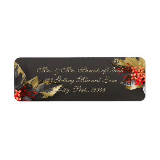 Black and Gold Exotic Floral Etiket (Voorkant)