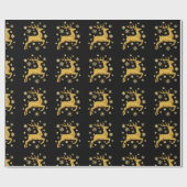 Black And Gold Faux Foil Reindeer and Snowflakes Cadeaupapier (Vlak)