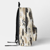 Black and Gold Feather Printed Backpack Bedrukte Rugzak (Links)