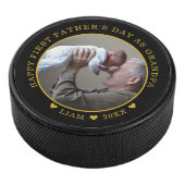 Black and Gold First Vaderdag As Grandpa Photo Hockey Puck (3/4)