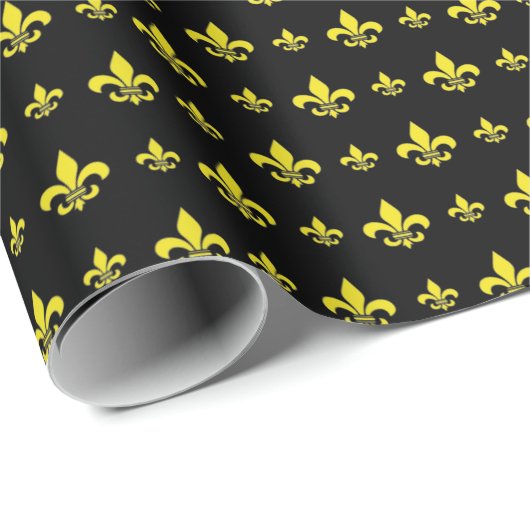 Black and Gold Fleur de Lis Pattern Cadeaupapier (Rol Hoek)