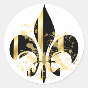 Black and Gold Fleur de Lis Ronde Sticker