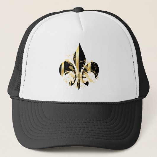 Black and Gold Fleur de Lis Trucker Pet (Voorkant)