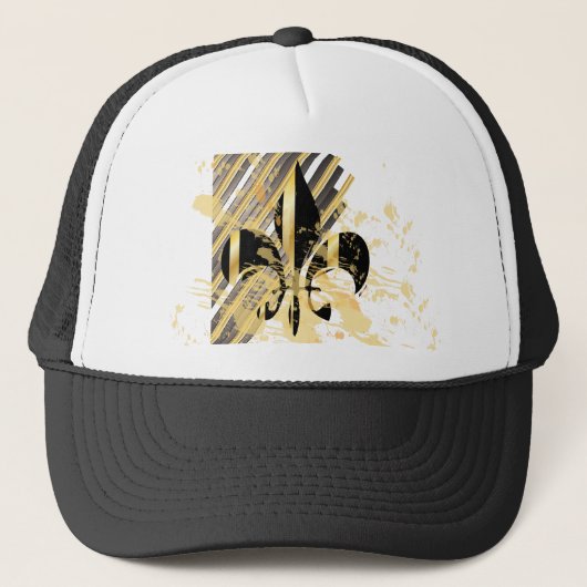 Black and Gold Fleur de Lis Trucker Pet (Voorkant)