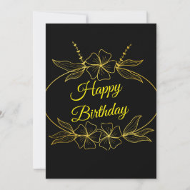 Black and Gold Floral Birthday Greeting Card Kaart