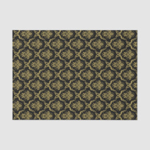 Black and Gold Floral Damascus Lace Pattern Tissuepapier