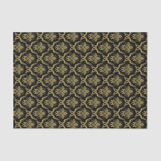 Black and Gold Floral Damascus Lace Pattern Tissuepapier (Voorkant)
