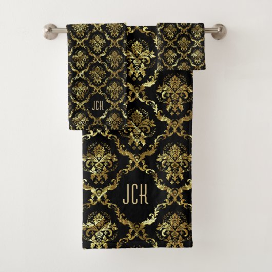 Black And Gold Floral Damasks Monogram (En situation)