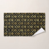 Black And Gold Floral Damasks Monogram (Serviette à main)