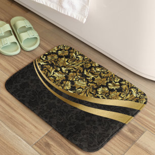 Black and Gold Floral DamasPatroon Badmat