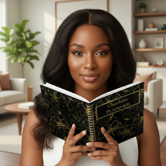 Black and Gold Floral Name Planner