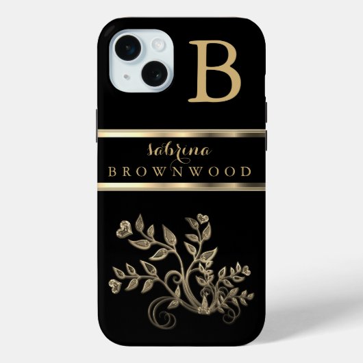 Black and Gold Floral - op maat gemaakt Case-Mate iPhone Case (Achterkant)