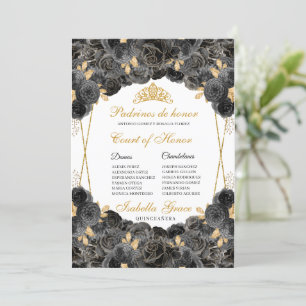 Black and Gold Floral Quinceanera Court of Honor Kaart