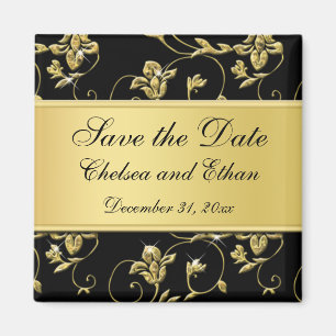 Black and Gold Floral Wedding Favor Magnet Magneet