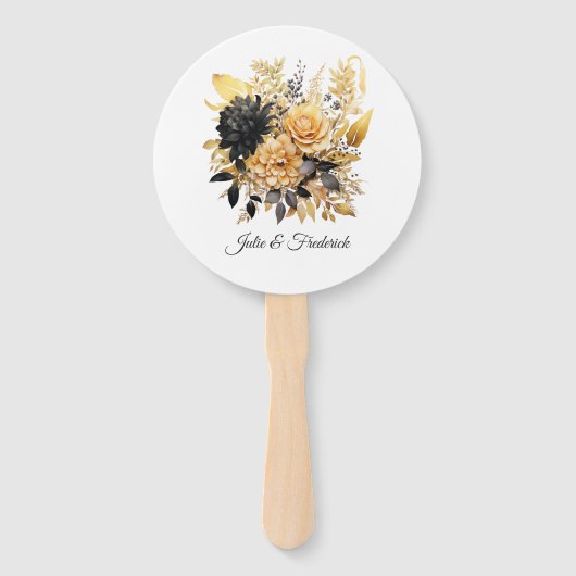 Black and Gold Floral Wedding Handwaaier (Voorkant)