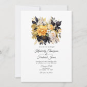 Black and Gold Floral Wedding Kaart (Voorkant)