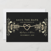 Black and Gold Floral Wedding Save The Date (Voorkant)
