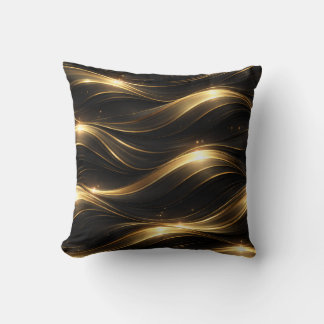 Black and Gold Fluid Wave Pattern Throw Pillow Kussen