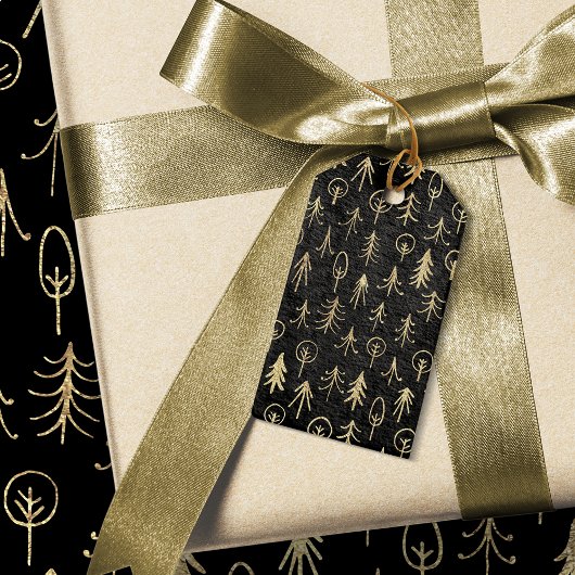 Black and Gold Foil Winter Scene Trees Snow Cadeaulabel