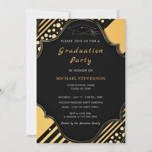 Black and Gold Framed Afstuderen Invitation (Voorkant)