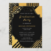 Black and Gold Framed Afstuderen Invitation (Voorkant / Achterkant)
