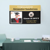 Black and Gold Gefeliciteerd Baseball Afstuderen Spandoek (Beurs)