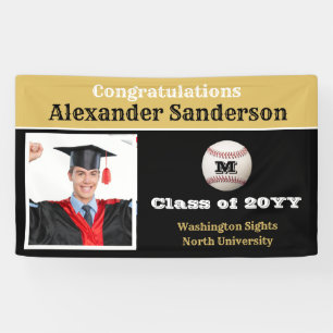 Black and Gold Gefeliciteerd Baseball Afstuderen Spandoek