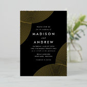 Black and Gold Geometric Swirls Wedding Folie Uitnodiging (Staand Voorkant)