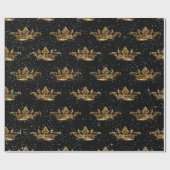 Black and Gold Glam Crown Pattern Cadeaupapier (Vlak)