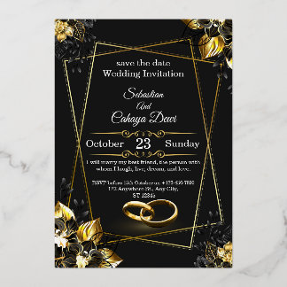 Black and Gold Glam Luxury Wedding Invitation 