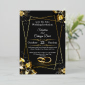 Black and Gold Glam Luxury Wedding Invitation  (Debout devant)