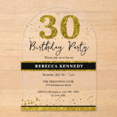 Black and Gold Glitter 30e verjaardag Acryl Uitnodigingen (Voorkant)