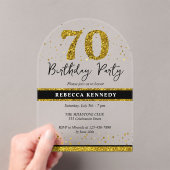 Black and Gold Glitter 70e verjaardag Acryl Uitnodigingen (Insitu (Draagbaar))