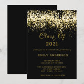 Black and Gold Glitter Afstuderen 2021 Kaart (Voorkant / Achterkant)