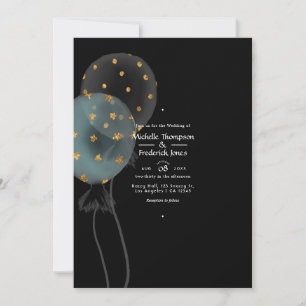 Black and Gold Glitter Balloon Wedding Kaart