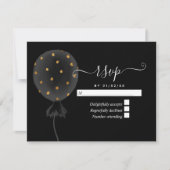 Black and Gold Glitter Balloon Wedding RSVP Kaartje (Voorkant)