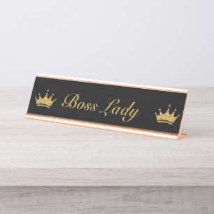 Black and Gold Glitter Crown Fun Royal Boss Lady Bureau Naambordje