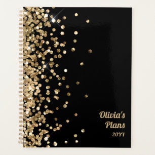 Black and Gold Glitter Custom Planner Name Year