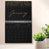Black and Gold Glitter Elegant Modern Script 2026 Kalender