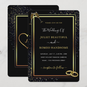 Black and Gold Glitter Huwelijksuitnodiging Voorbe
