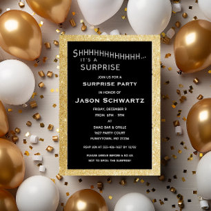 Black and Gold Glitter Verrassingsfeest Verjaardag Kaart