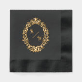 Black and Gold Gothic Monogram Folie Servetten (Voorkant)