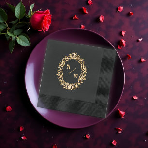 Black and Gold Gothic Monogram Folie Servetten