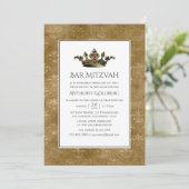 Black and Gold  Heraldic Bar Mitzvah Kaart (Staand voorkant)