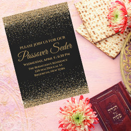 Black and Gold Jewish Passover Seder Invitation Feestdagenkaart