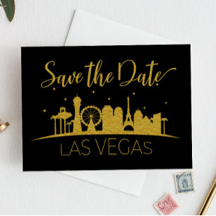 Black and Gold Las Vegas Wedding Save the Date Kaart