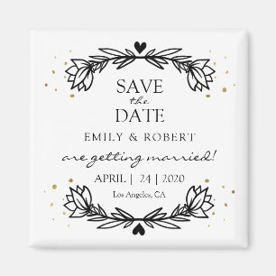 Black and Gold Laurel Save the Date Wedding Magneet
