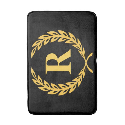 Black and Gold Laurel Wreath Monogram Badmat (Voorkant Verticaal)